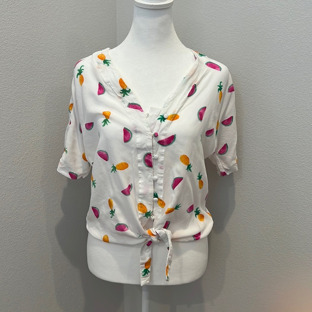 Aqua watermelon & pineapple blouse